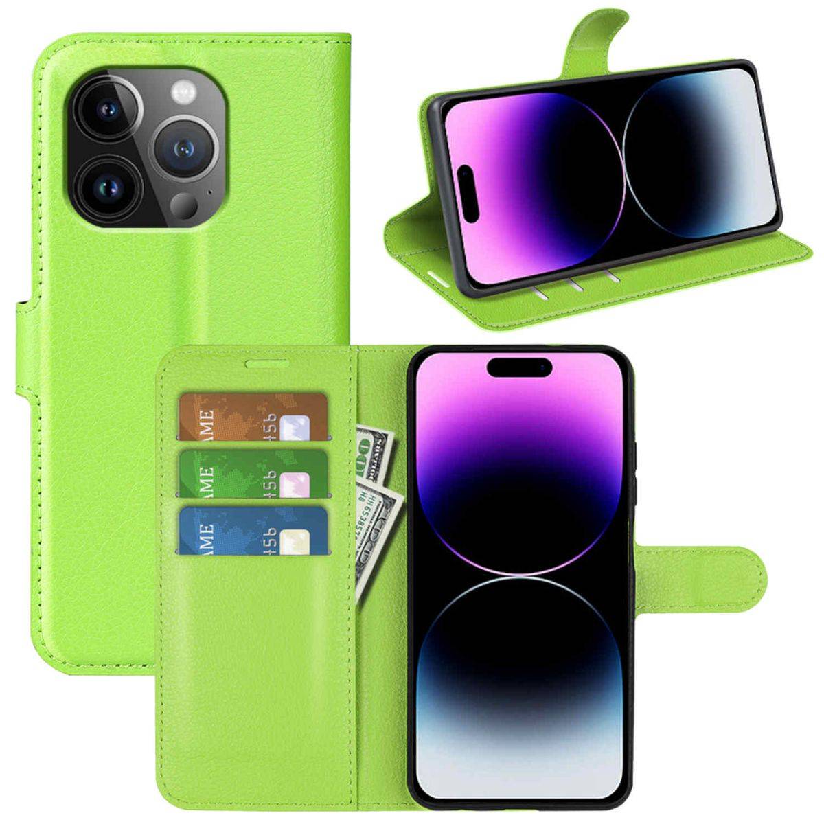 Für Apple iPhone 15 Pro Handy Tasche Wallet Premium Schutz Hülle Case Cover Etuis Neu Zubehör Grün