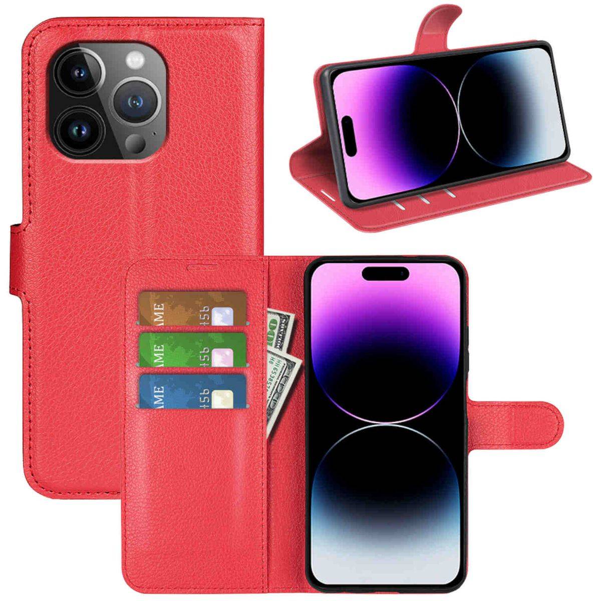 Für Apple iPhone 15 Pro Handy Tasche Wallet Premium Schutz Hülle Case Cover Etuis Neu Zubehör Rot