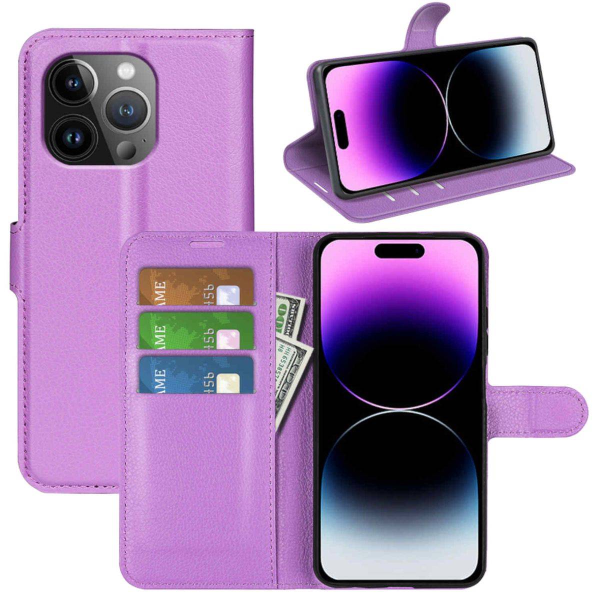 Für Apple iPhone 15 Pro Handy Tasche Wallet Premium Schutz Hülle Case Cover Etuis Neu Zubehör Lila