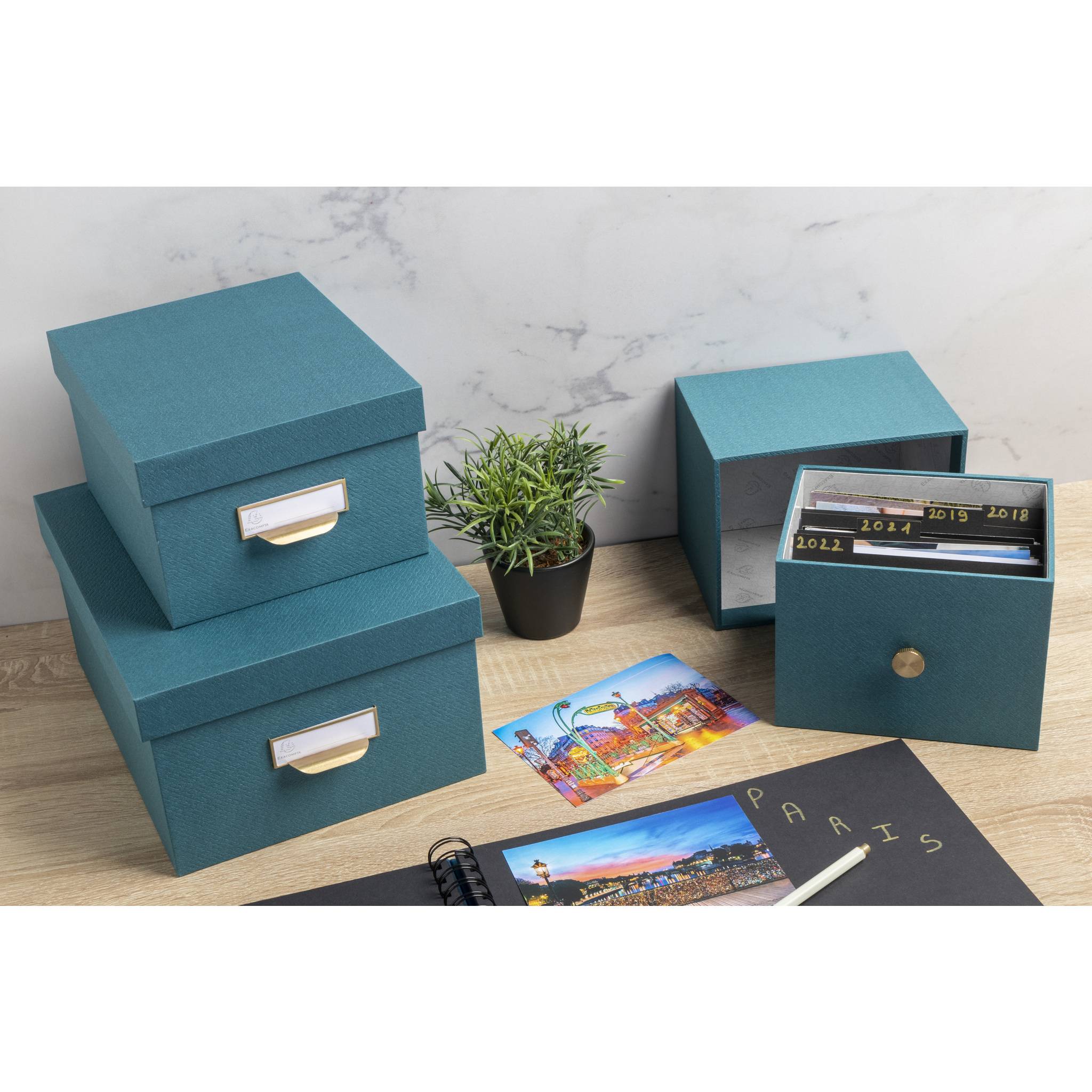 Exacompta 2x Schubladenbox für Foto Karteikarten 14x177x134cm Bleu canard 78603E