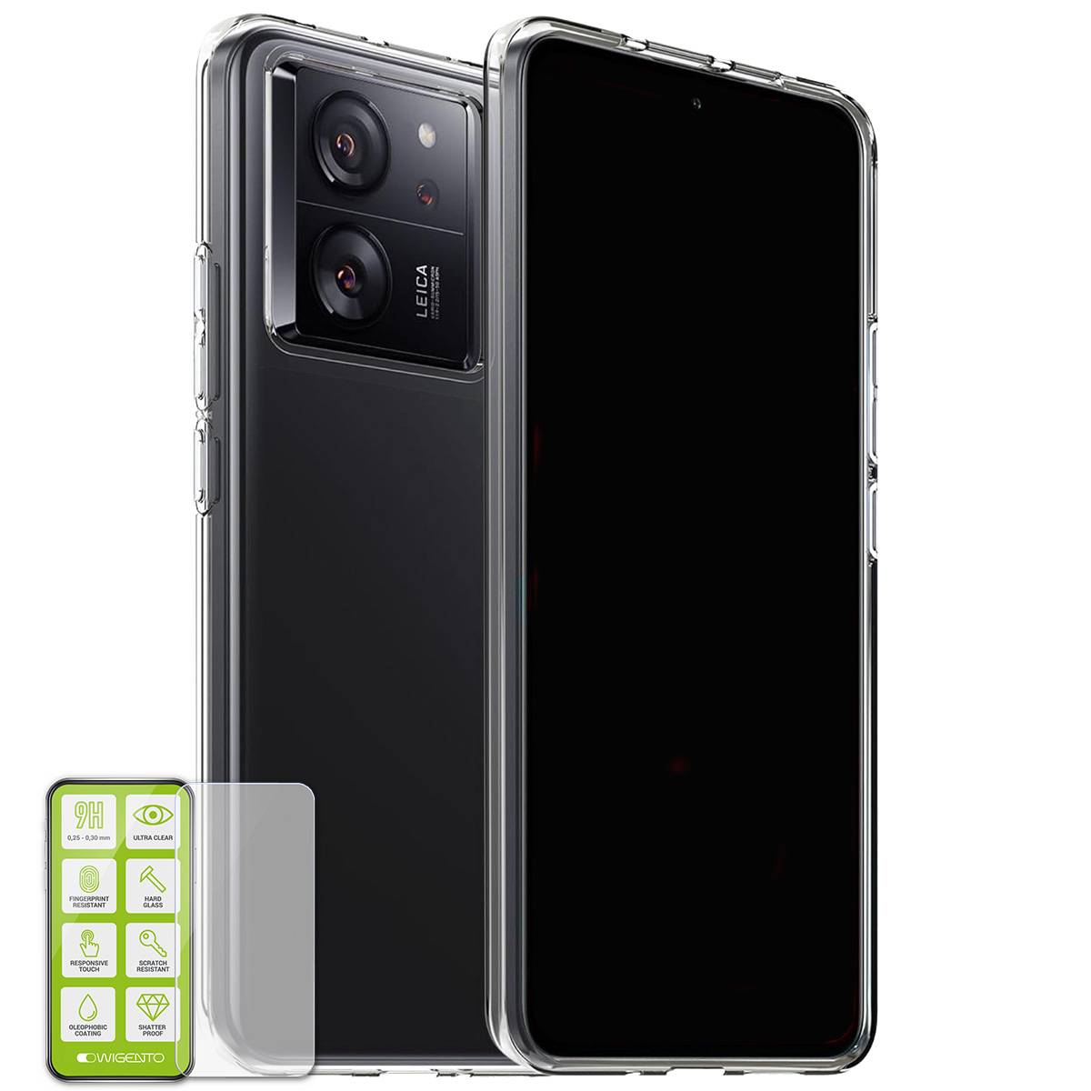 Für Xiaomi 13T / 13T Pro Silikoncase TPU Transparent + 0,26 H9 Glas Handy Tasche Hülle Schutz Cover