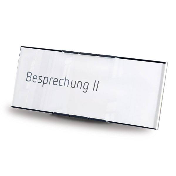 Tischaufsteller, flach - mit Papiereinlage (15,0 x 6,0 cm), BxH: 15,1 x 6,7 cm