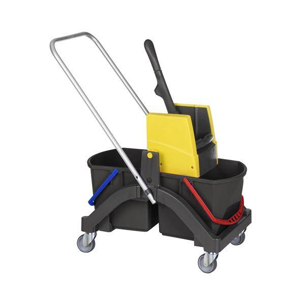 Vermop Nasswischwagen AQUVA 2x 17 l in rot u. blau, VK 3 Presse in gelb