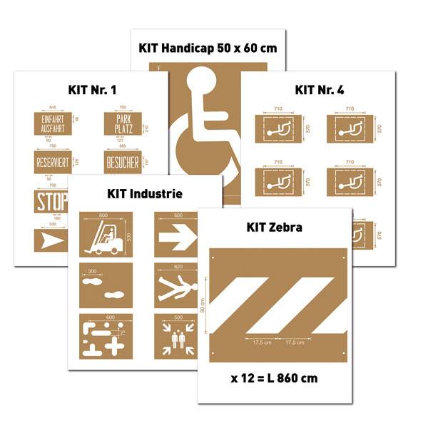 Spritzschablonensatz zur einfachen Boden- und Straßenmarkierung