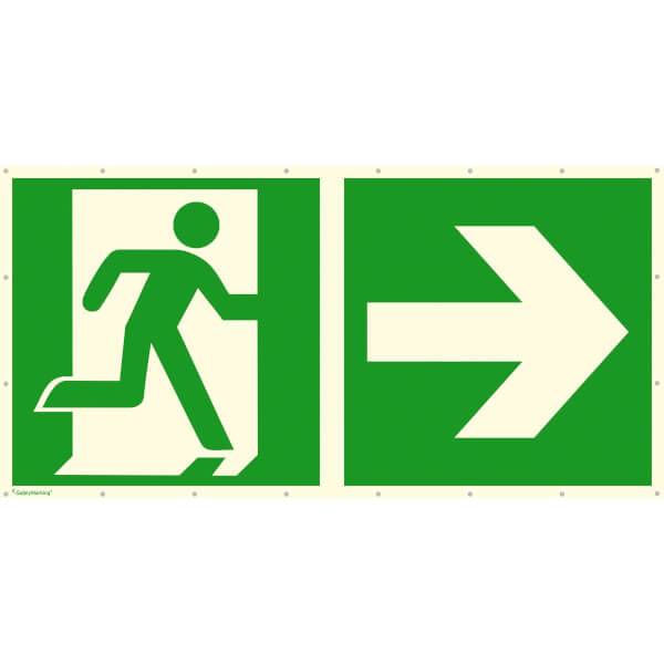 Rettungsweg rechts Rettungsschild, MESH-Gewebe, 340 x 173 cm DIN EN ISO 7010 E001