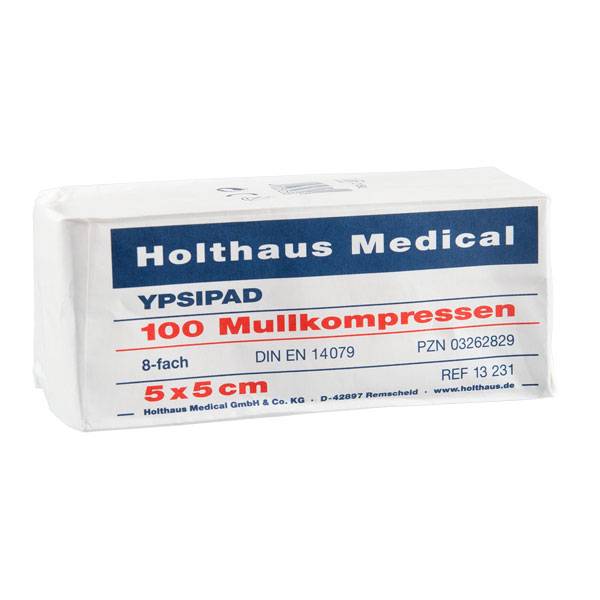 Ypsipad Mullkompresse weiß unsteril Inhalt: 100 Stück, Größe: 5,0 x 5,0 cm