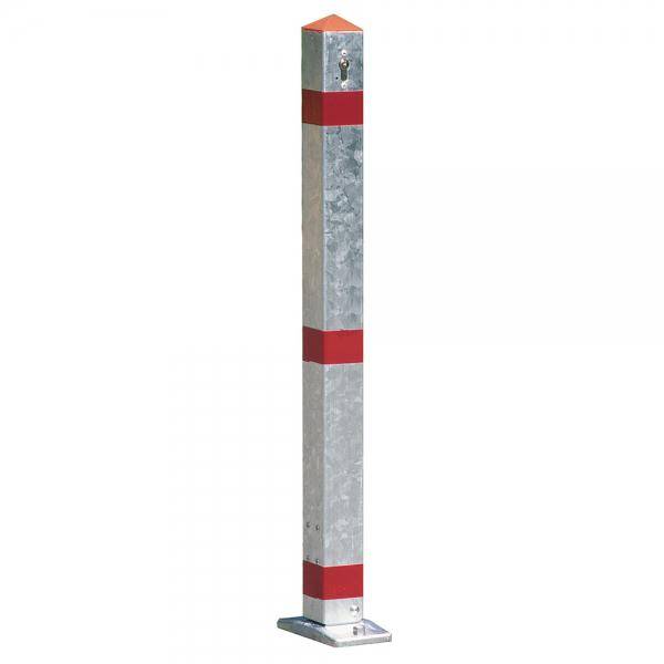 Funktionssperrpfosten Aluminium, kippbar auf Bodenplatte, Profilzylinder, 70x70mm