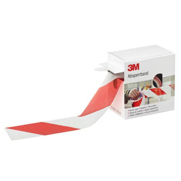 3M Absperrband rot/weiß schraffiert Flatterband in Spenderbox mit