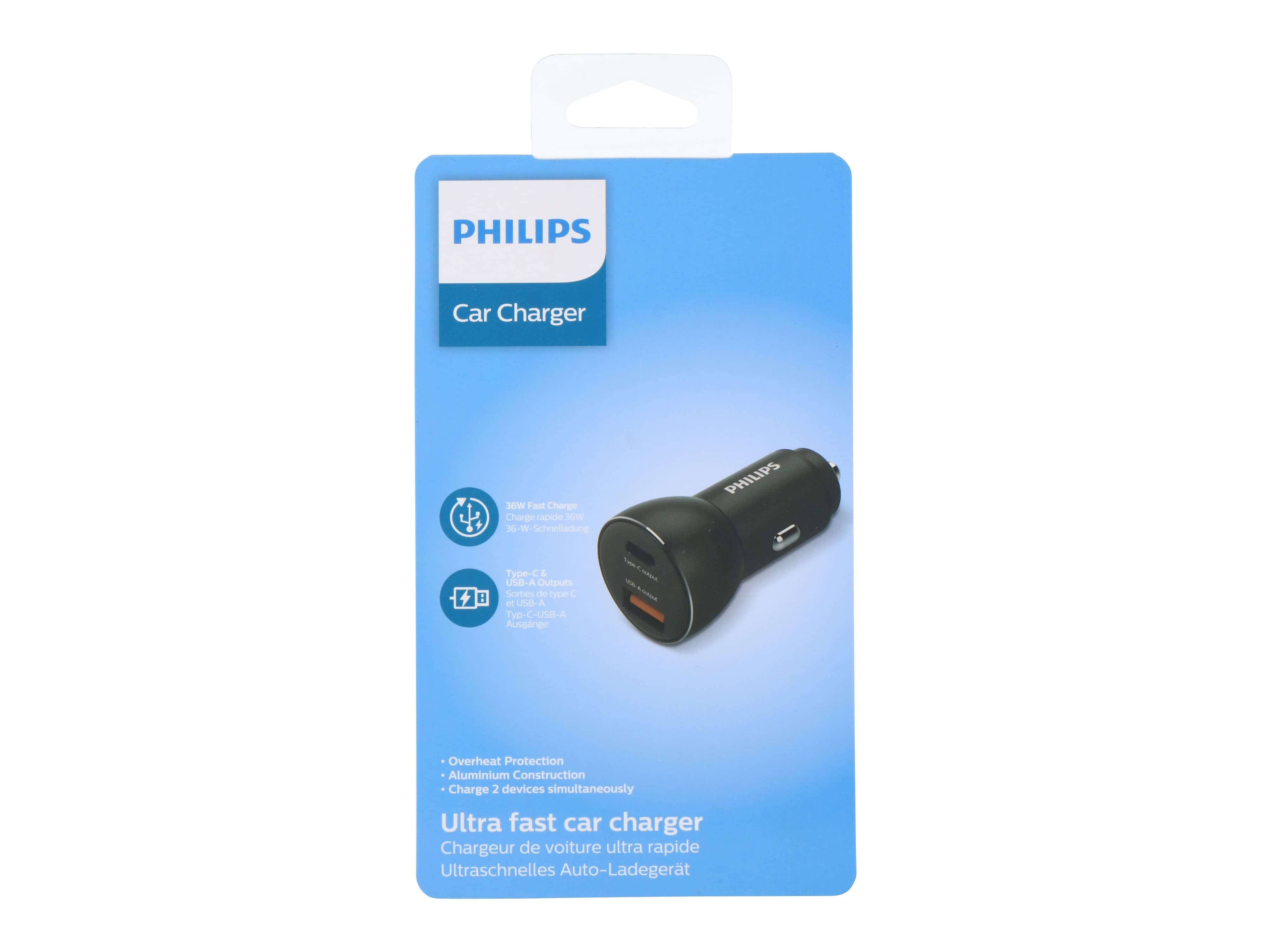 Philips Car Charger 36W with 1 USB-A + USB C (Phil-DLP2521/00)