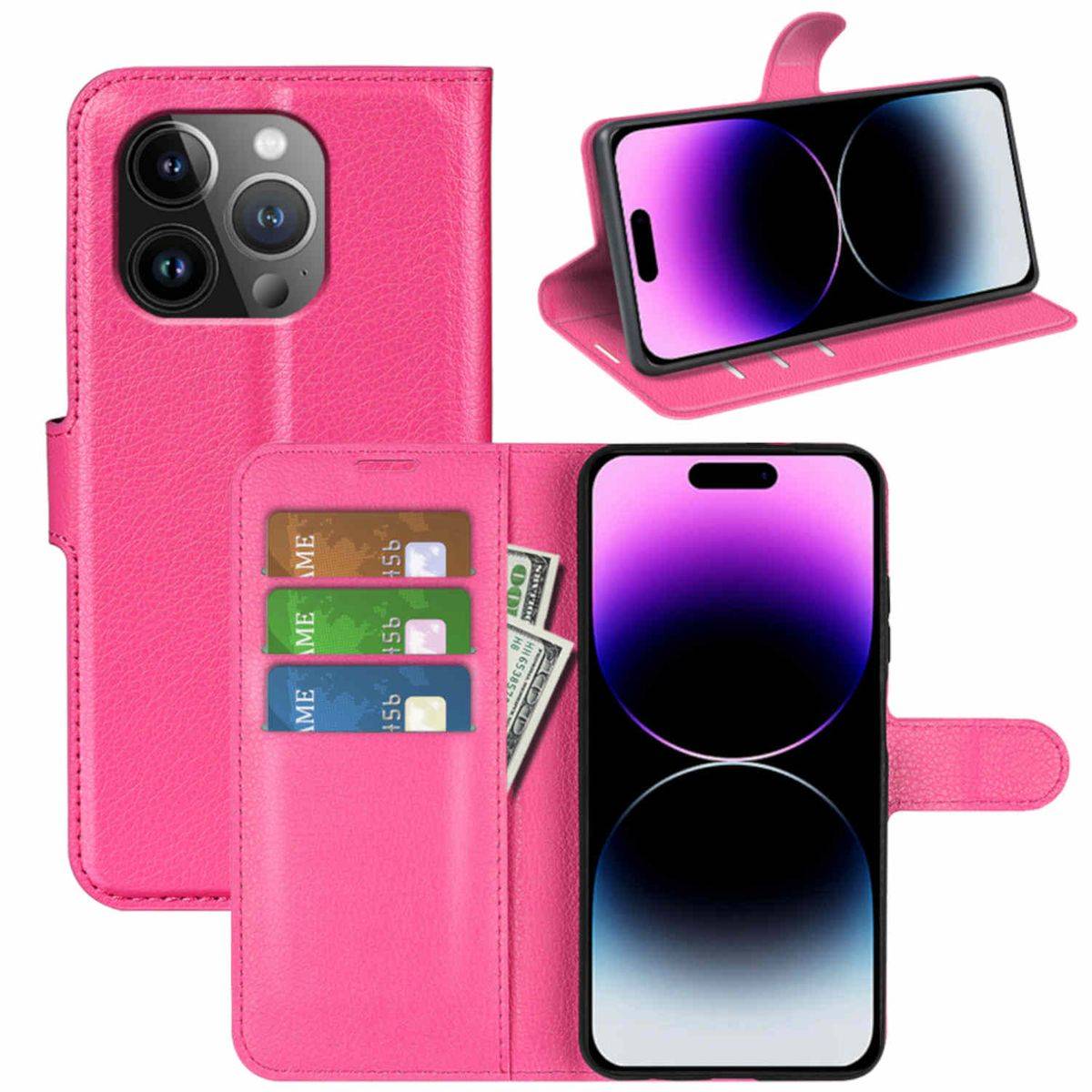 Für Apple iPhone 15 Pro Max Handy Tasche Wallet Premium Schutz Hülle Case Cover Etuis Neu Zubehör Pink