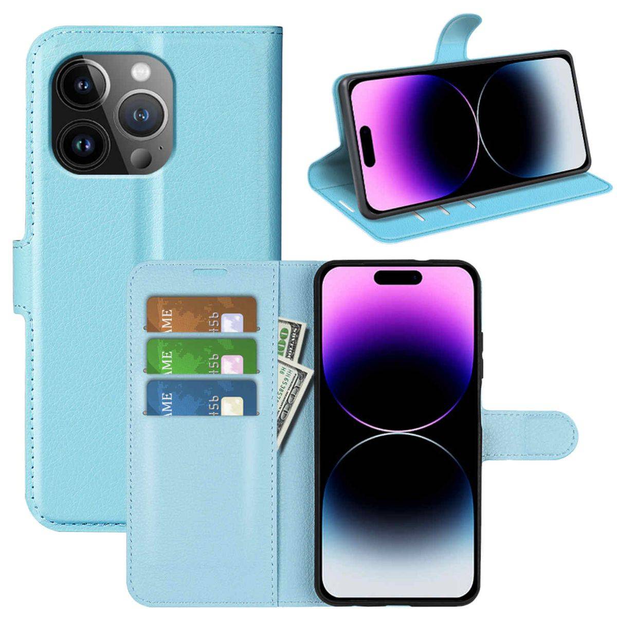 Für Apple iPhone 15 Pro Max Handy Tasche Wallet Premium Schutz Hülle Case Cover Etuis Neu Zubehör Hellblau