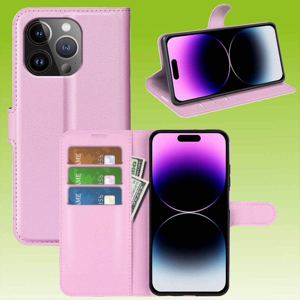 Für Apple iPhone 15 Pro Max Handy Tasche Wallet Premium Schutz Hülle Case Cover Etuis Neu Zubehör Rosa