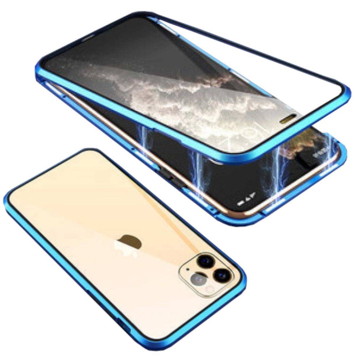 Für Apple iPhone 15 Pro Max Beidseitiger 360 Grad Magnet Hülle Bumper Blau