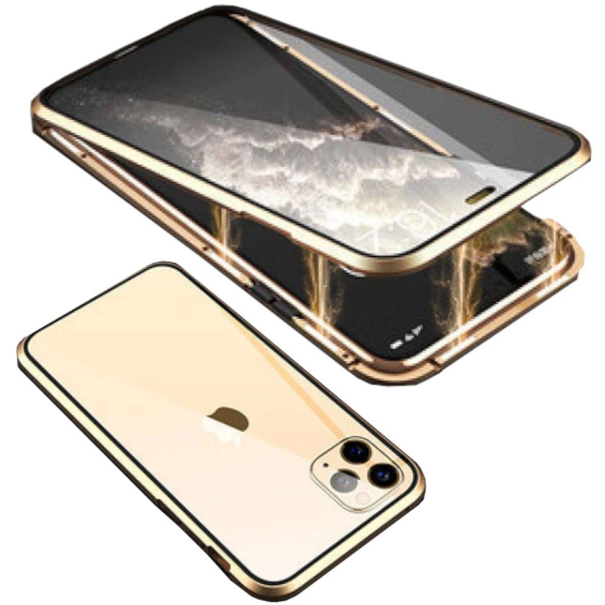 Für Apple iPhone 15 Pro Max Beidseitiger 360 Grad Magnet Hülle Bumper Gold