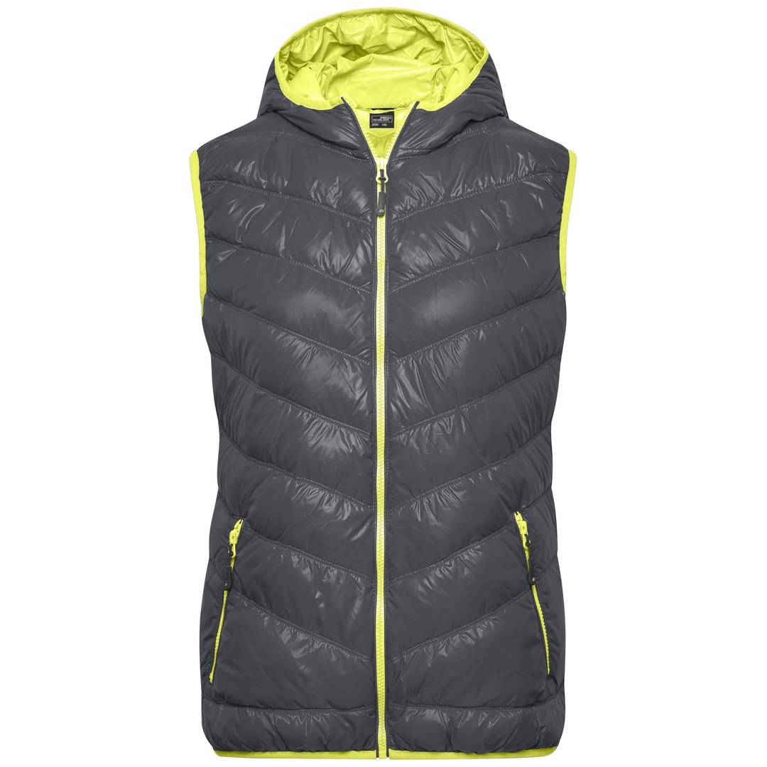 James & Nicholson Damen Daunenweste JN1061 Gr. 2XL carbon/acid-yellow