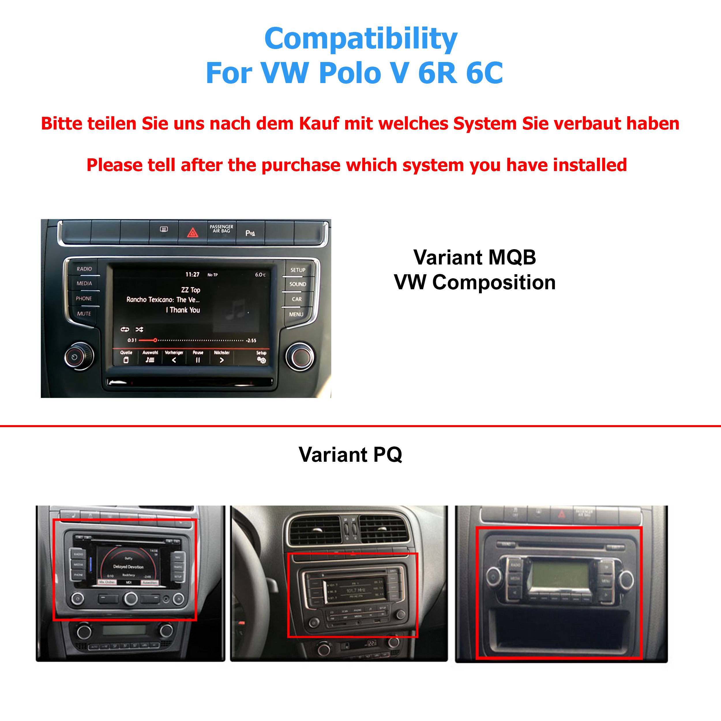 Für Volkswagen Polo V 6C 6R 9" Touchscreen Android Autoradio GPS Navi CarPlay