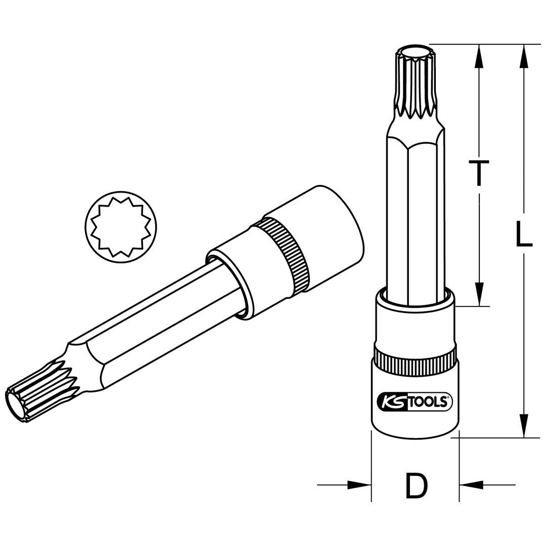 KS Tools 1/2 Spezial-Bit-Stecknuss für Vielzahn-Schrauben am Ansaugkrümmer mit Kugelkopf, 10 mm