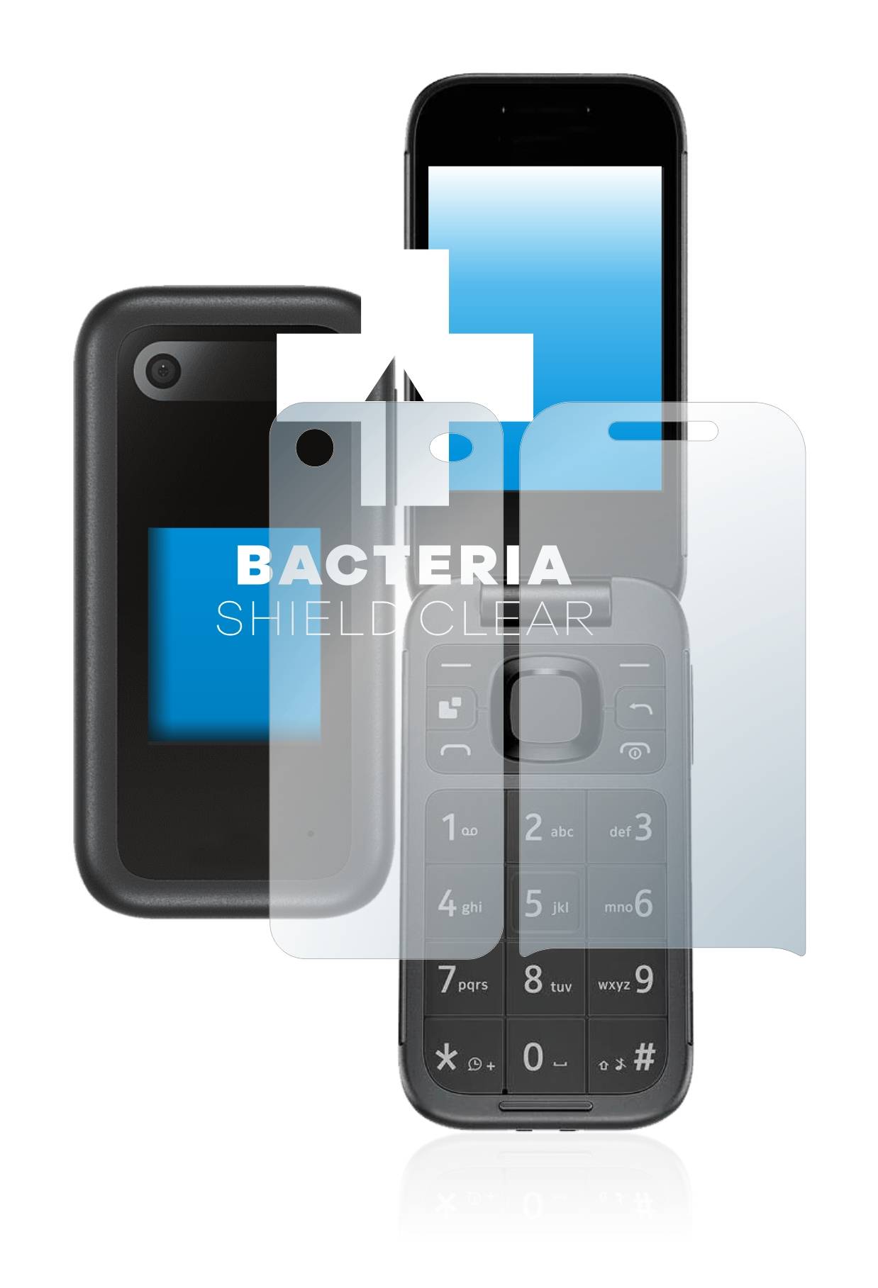 upscreen Schutzfolie für Nokia 2660 Flip (Display+Rückseite) Antibakterielle Folie Klar Anti-Kratzer