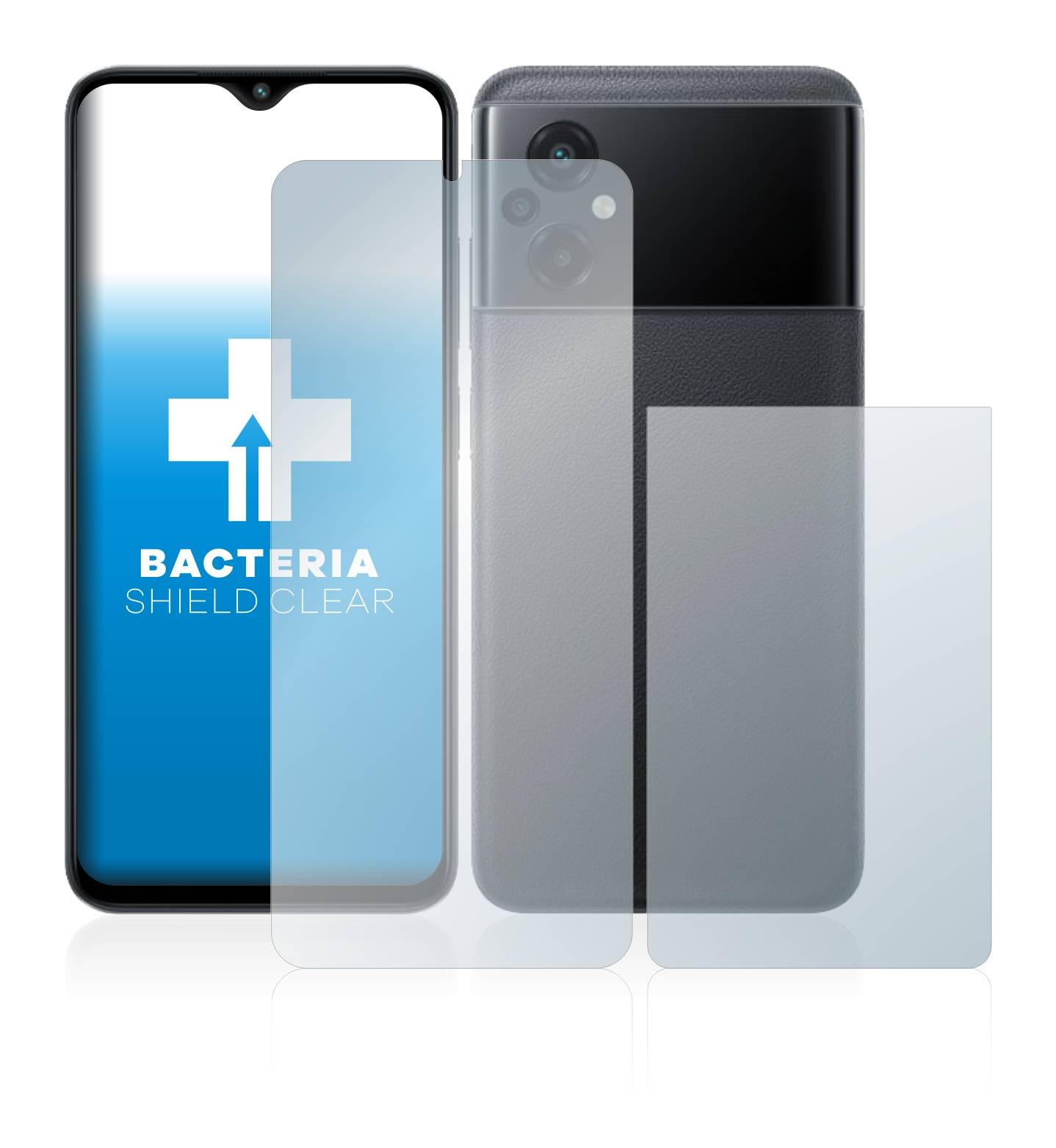 upscreen Schutzfolie für Xiaomi Poco M5 (Display+Rückseite) Antibakterielle Folie Klar Anti-Kratzer