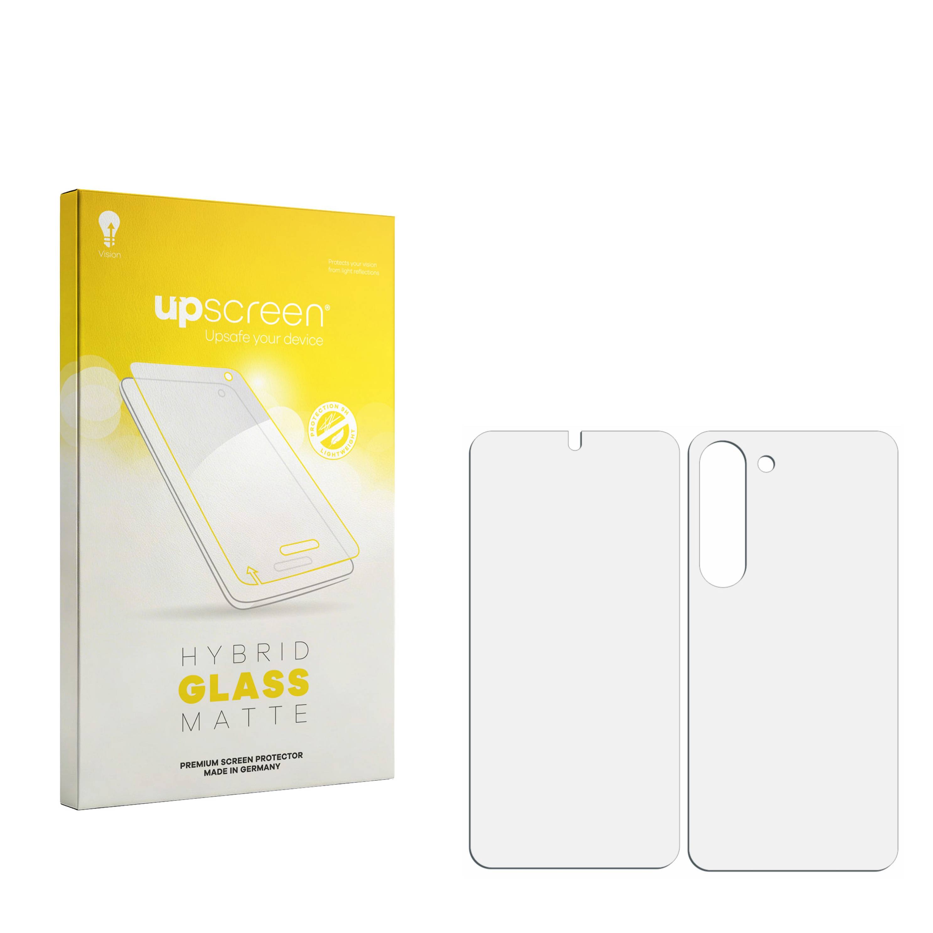 upscreen Flexible Schutz Glas Folie für Samsung Galaxy S23 (Display+Rückseite) Schutzglas 9H Hybridglas Matt