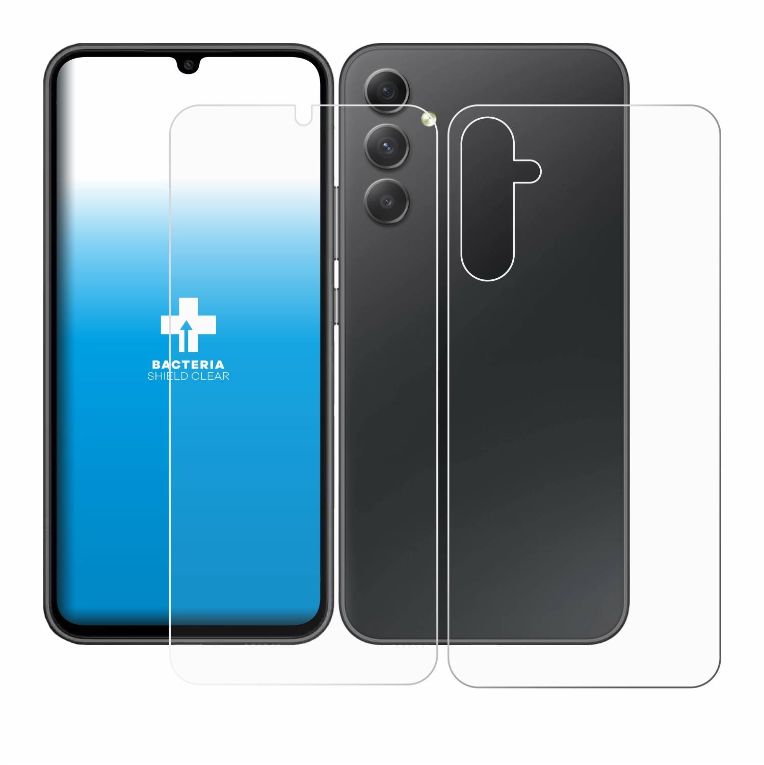 upscreen Schutzfolie für Samsung Galaxy A34 5G (Display+Rückseite) Antibakterielle Folie Klar Anti-Kratzer