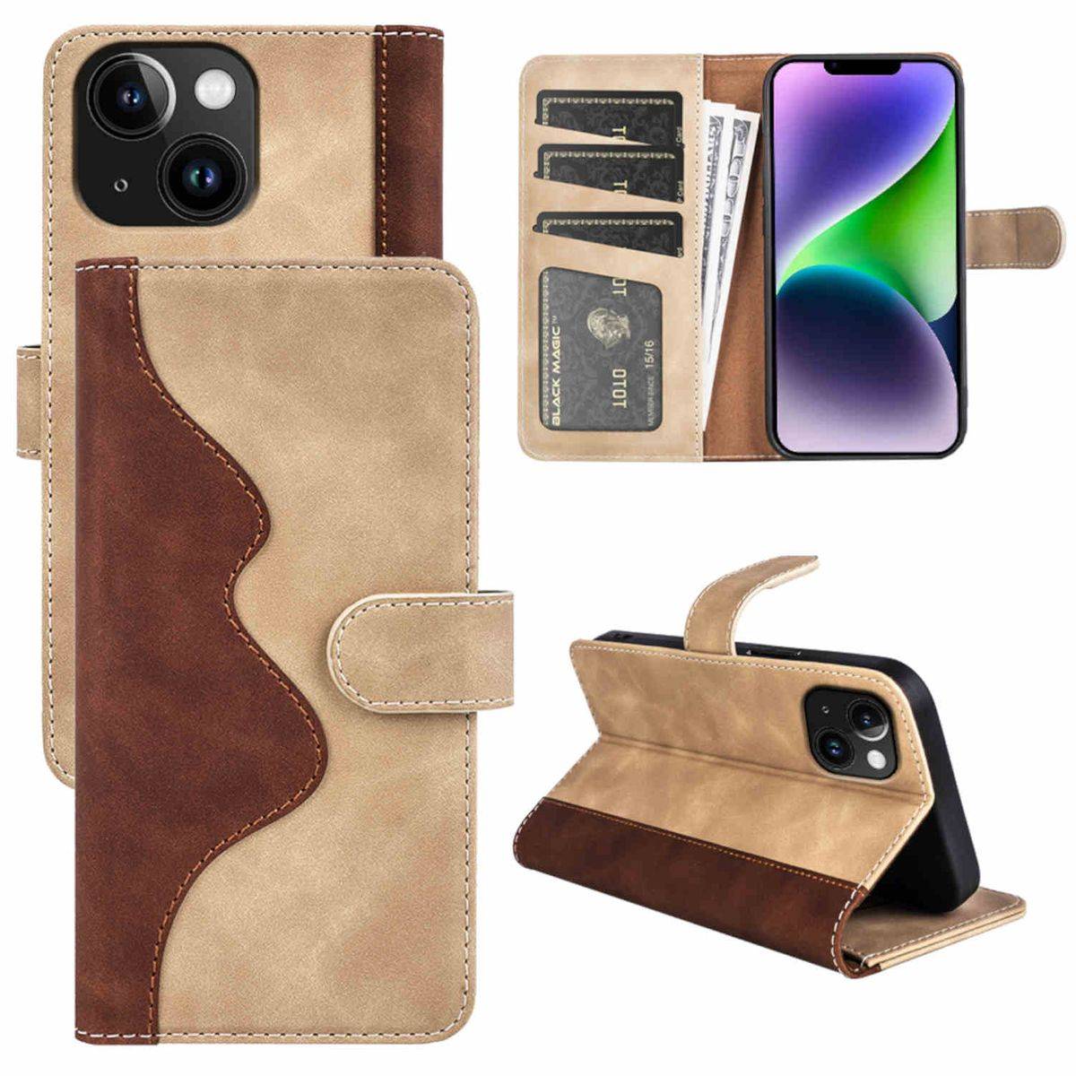 Für Apple iPhone 15 Plus Design Handy Tasche Wallet Premium Braun Schutz Hülle Case Cover Etuis Zubehör