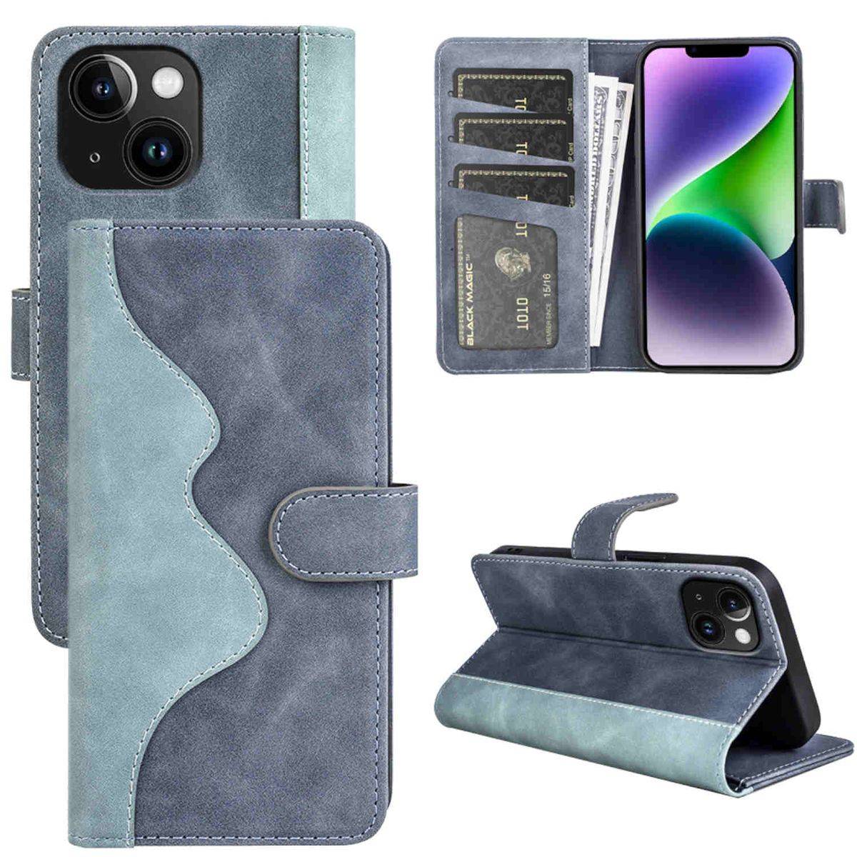 Für Apple iPhone 15 Design Handy Tasche Wallet Premium Blau Schutz Hülle Case Cover Etuis Zubehör