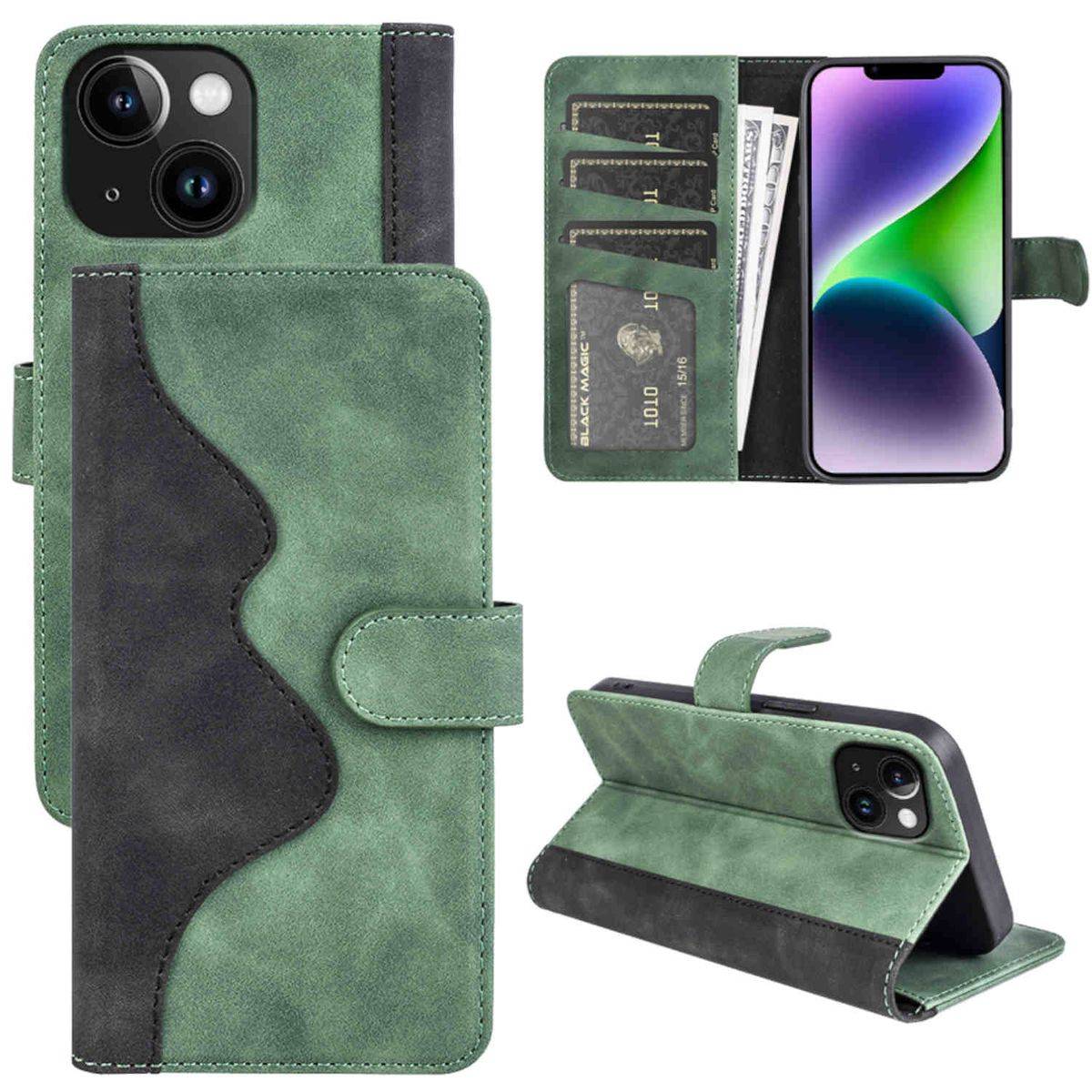 Für Apple iPhone 15 Plus Design Handy Tasche Wallet Premium Grün Schutz Hülle Case Cover Etuis Zubehör