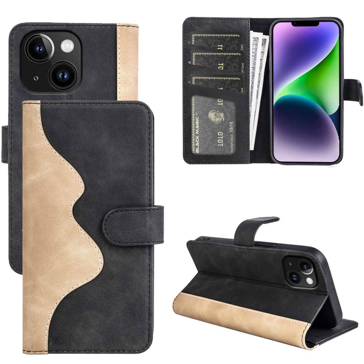 Für Apple iPhone 15 Plus Design Handy Tasche Wallet Premium Schwarz Schutz Hülle Case Cover Etuis Zubehör