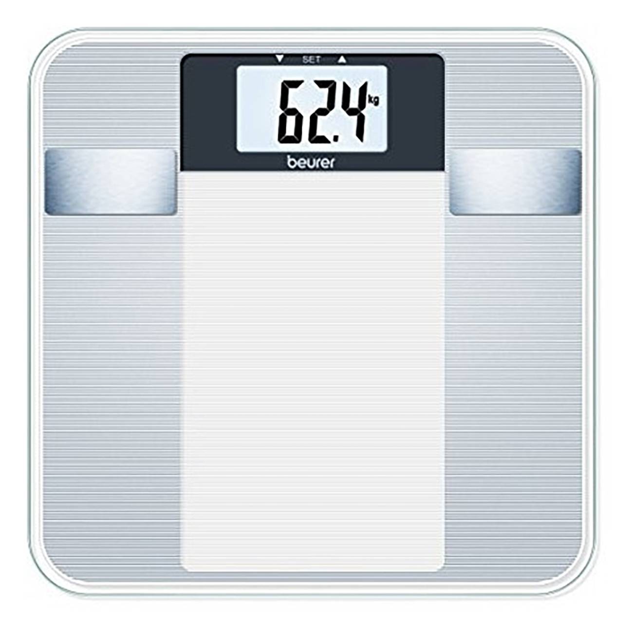 Beurer BG 13 Glas-Diagnosewaage mit großer LCD-Anzeige, misst Gewicht, Körperfett,