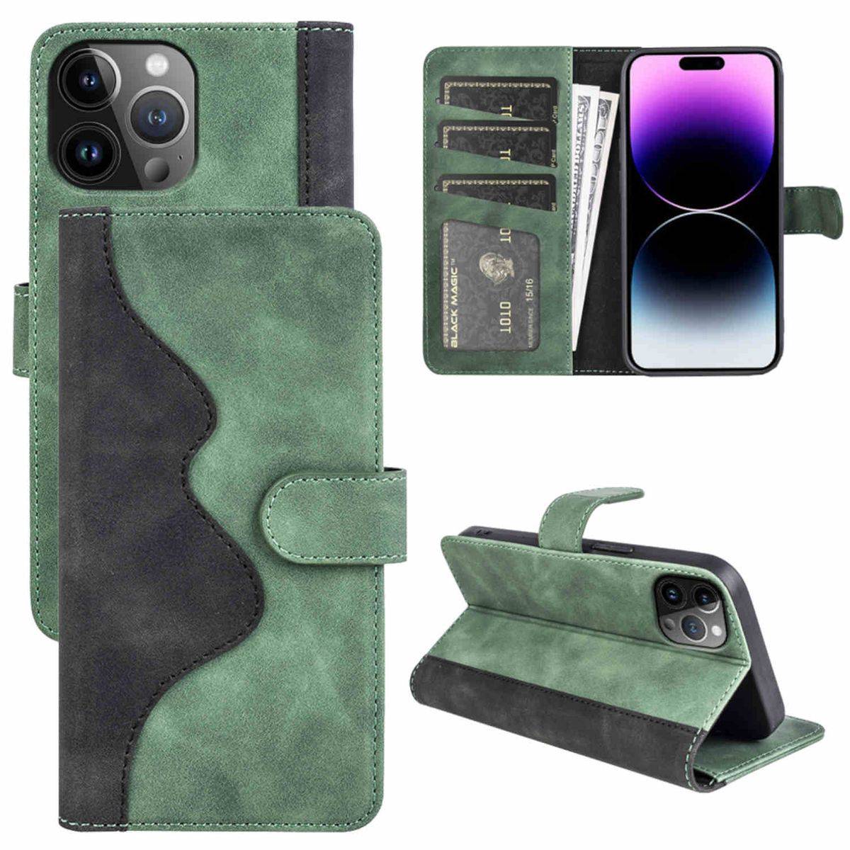 Für Apple iPhone 15 Pro Max Design Handy Tasche Wallet Premium Grün Schutz Hülle Case Cover Etuis Zubehör