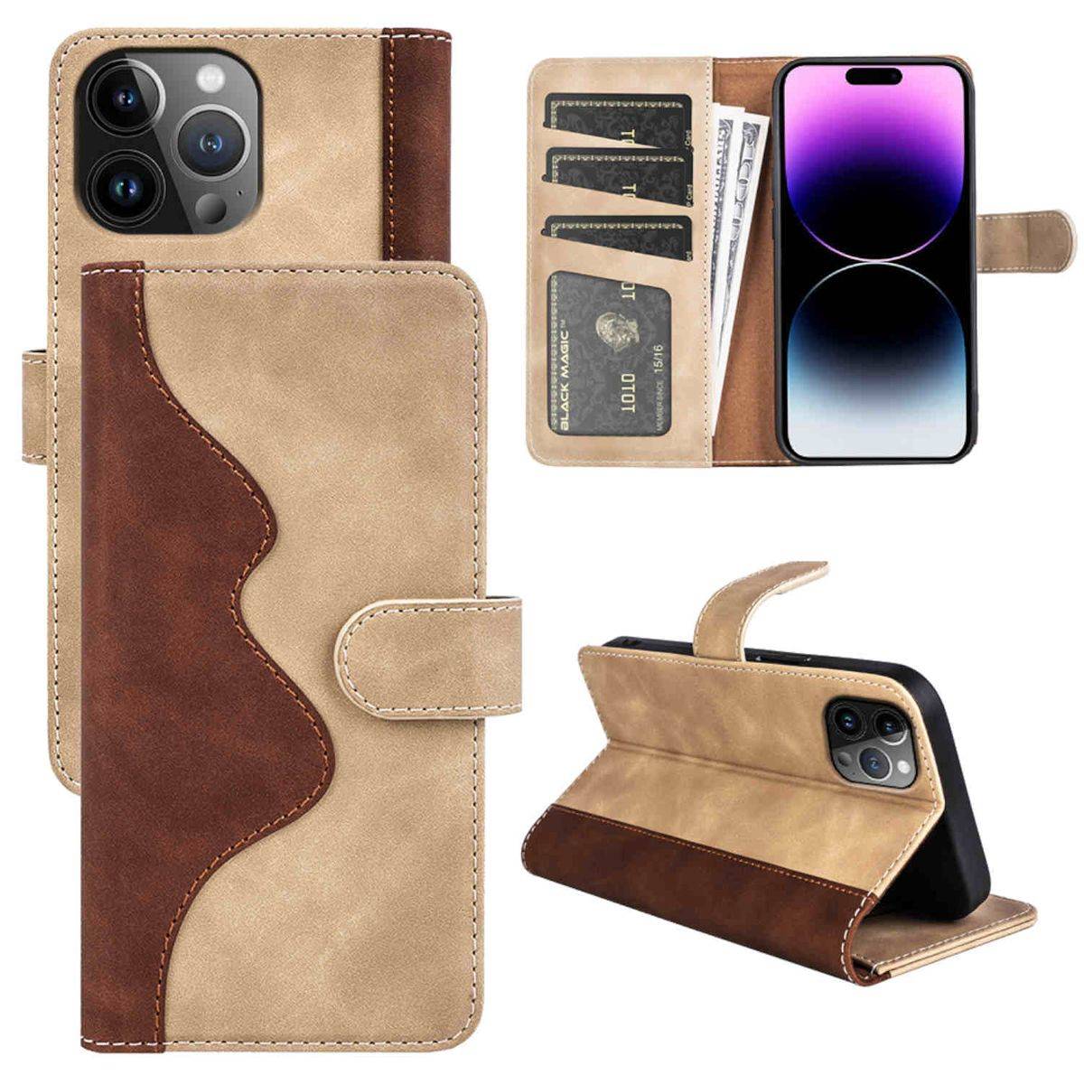 Für Apple iPhone 15 Pro Max Design Handy Tasche Wallet Premium Braun Schutz Hülle Case Cover Etuis Zubehör