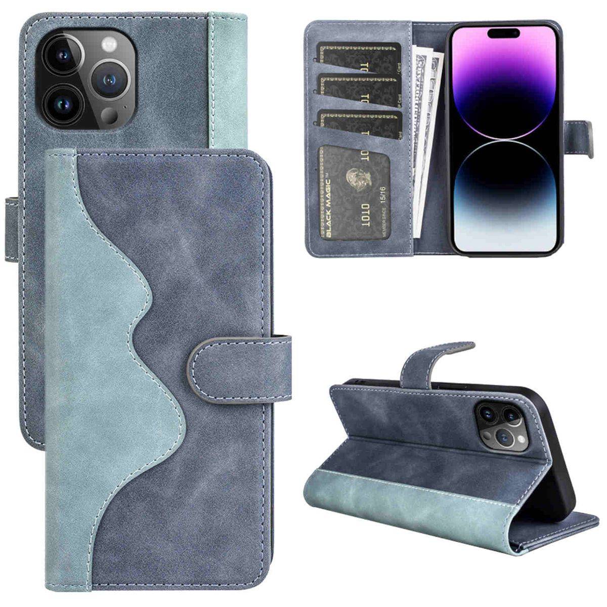 Für Apple iPhone 15 Pro Max Design Handy Tasche Wallet Premium Blau Schutz Hülle Case Cover Etuis Zubehör