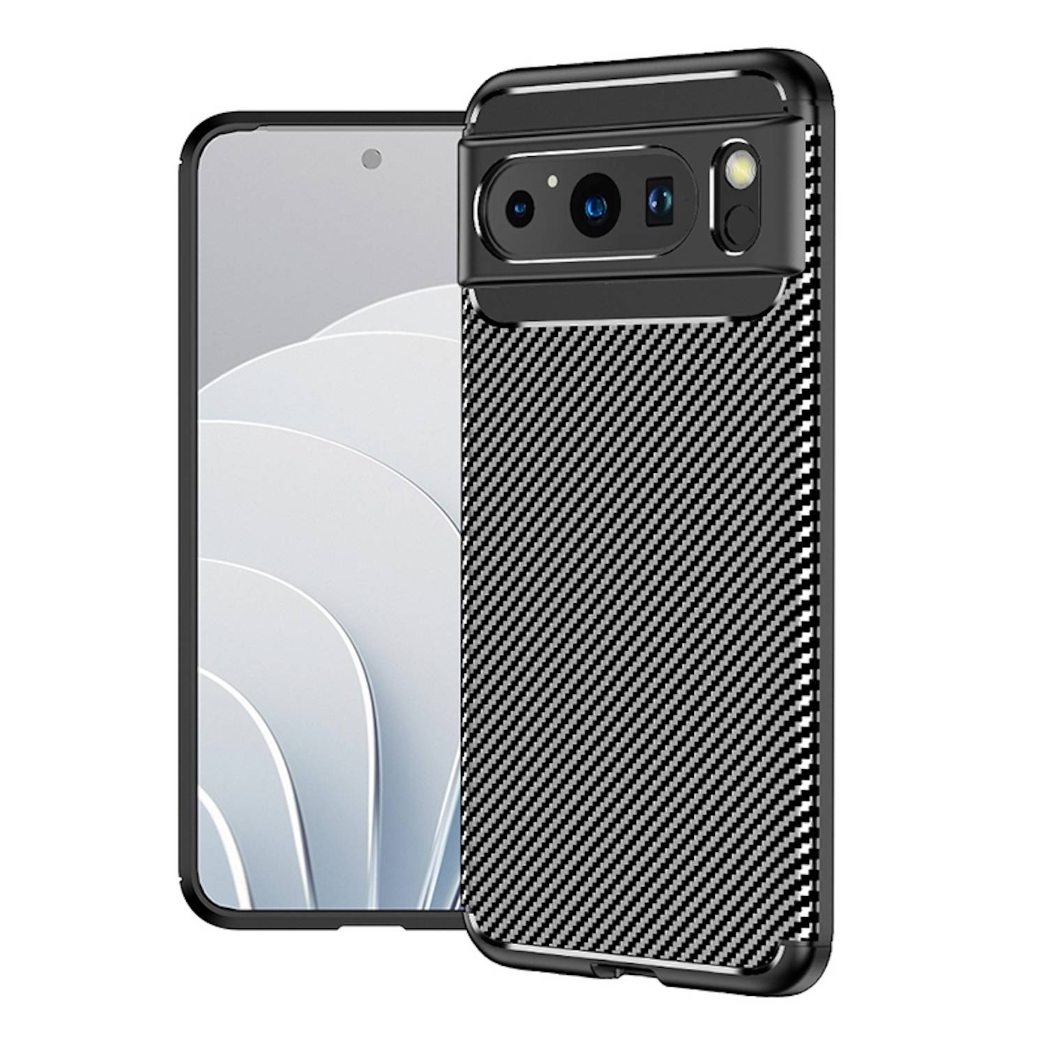 Für Google Pixel 8 Pro Schockfeste Carbon TPU Handy Tasche Schwarz