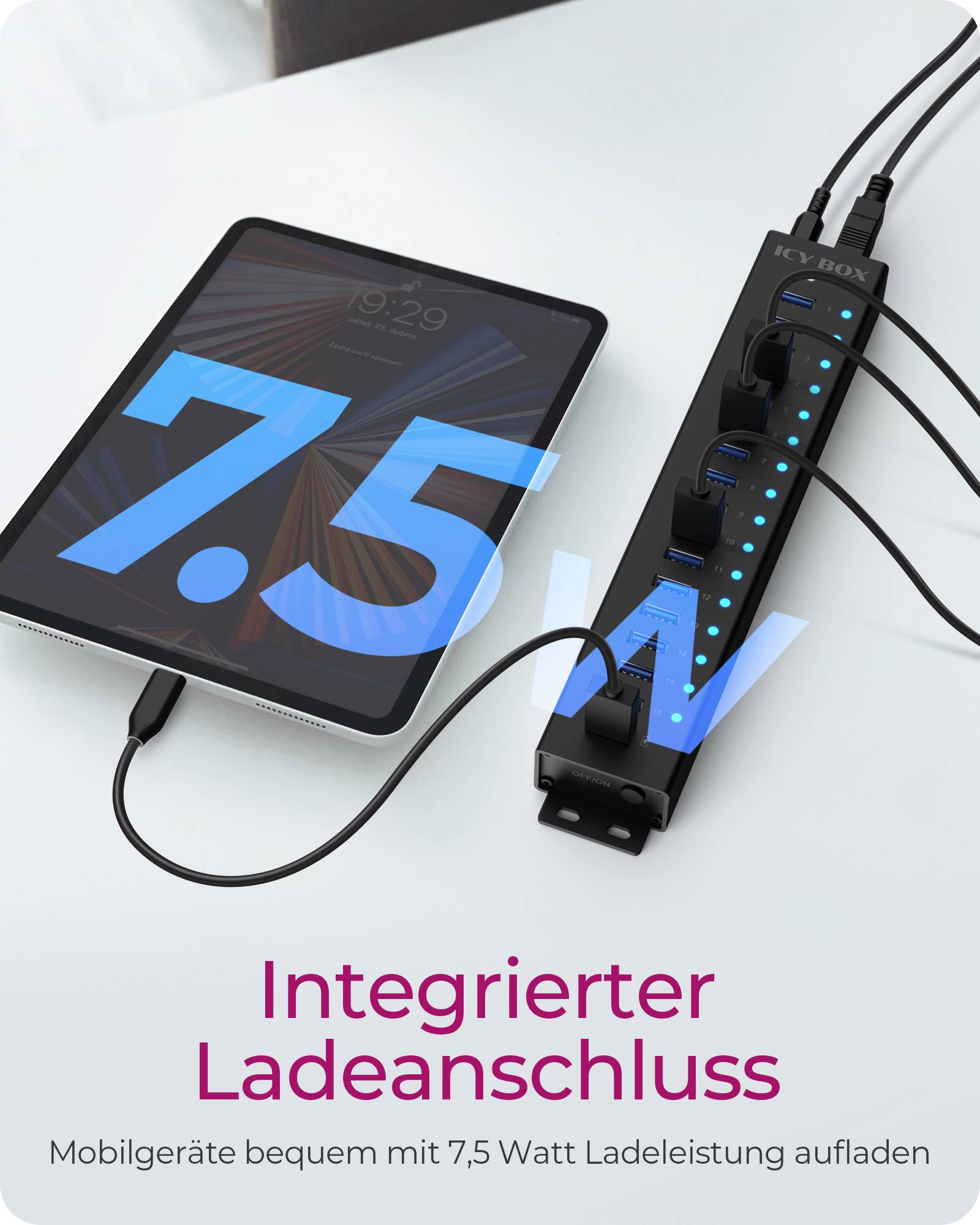 IB-HUB1717-U3, 16+1 port USB Hub, 16x USB, 1x USB Laden, USB 3.2 Gen 1, 96W Netzteil, Aluminium, schw.