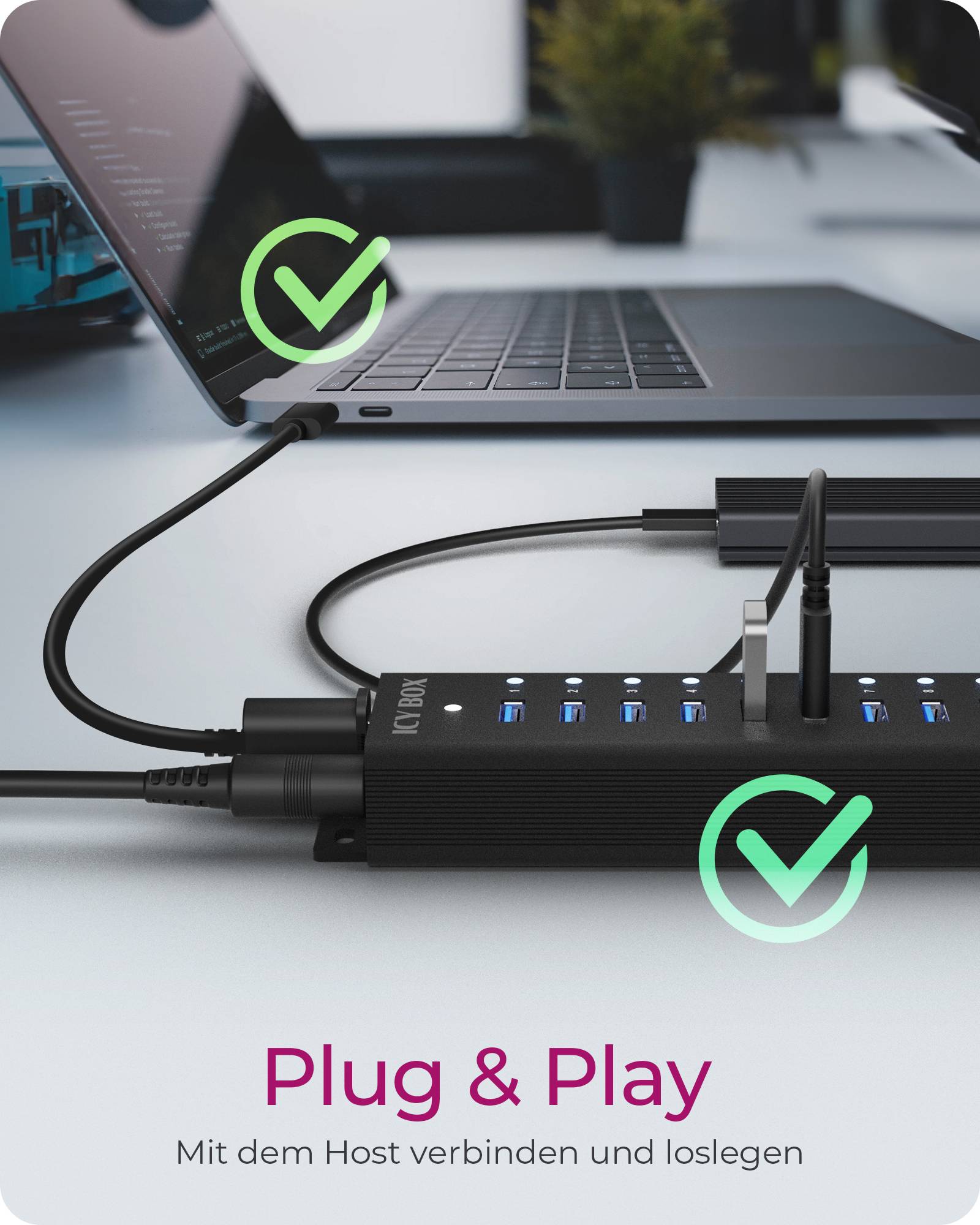 IB-HUB1717-U3, 16+1 port USB Hub, 16x USB, 1x USB Laden, USB 3.2 Gen 1, 96W Netzteil, Aluminium, schw.