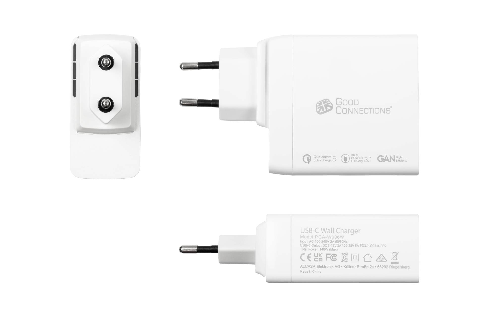 USB-Schnellladegerät 140W mit GaN-Technologie, 2-Port (2x USB-C™), PD 3.1, QC 5, PPS, weiß, Good Connections®