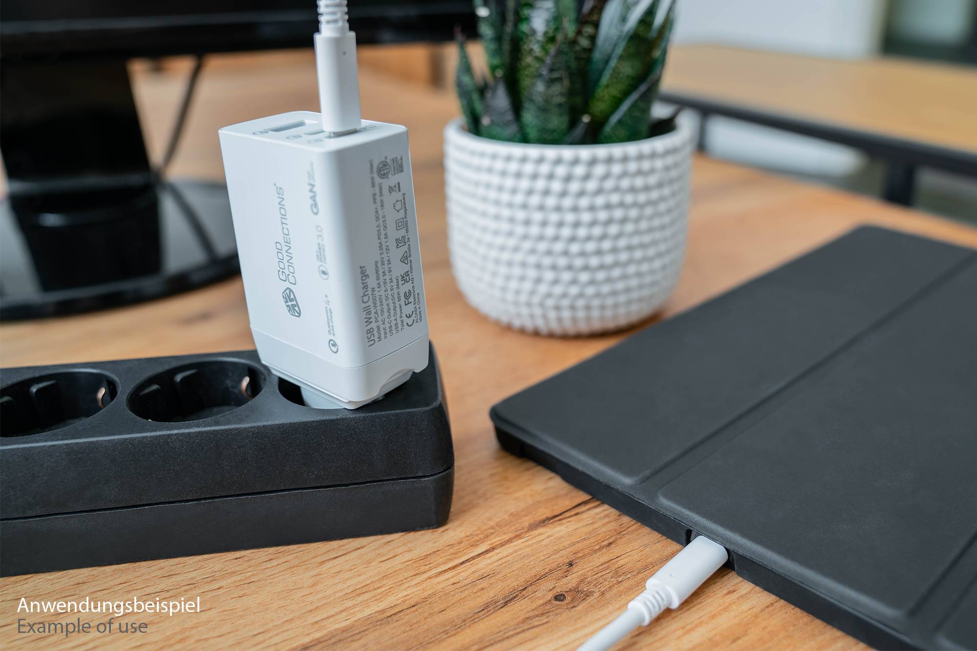 USB-Schnellladegerät 65W mit GaN-Technologie, 3-Port (2x USB-C™ und 1x USB-A), PD 3.0, QC 3.0, weiß, Good Connections®