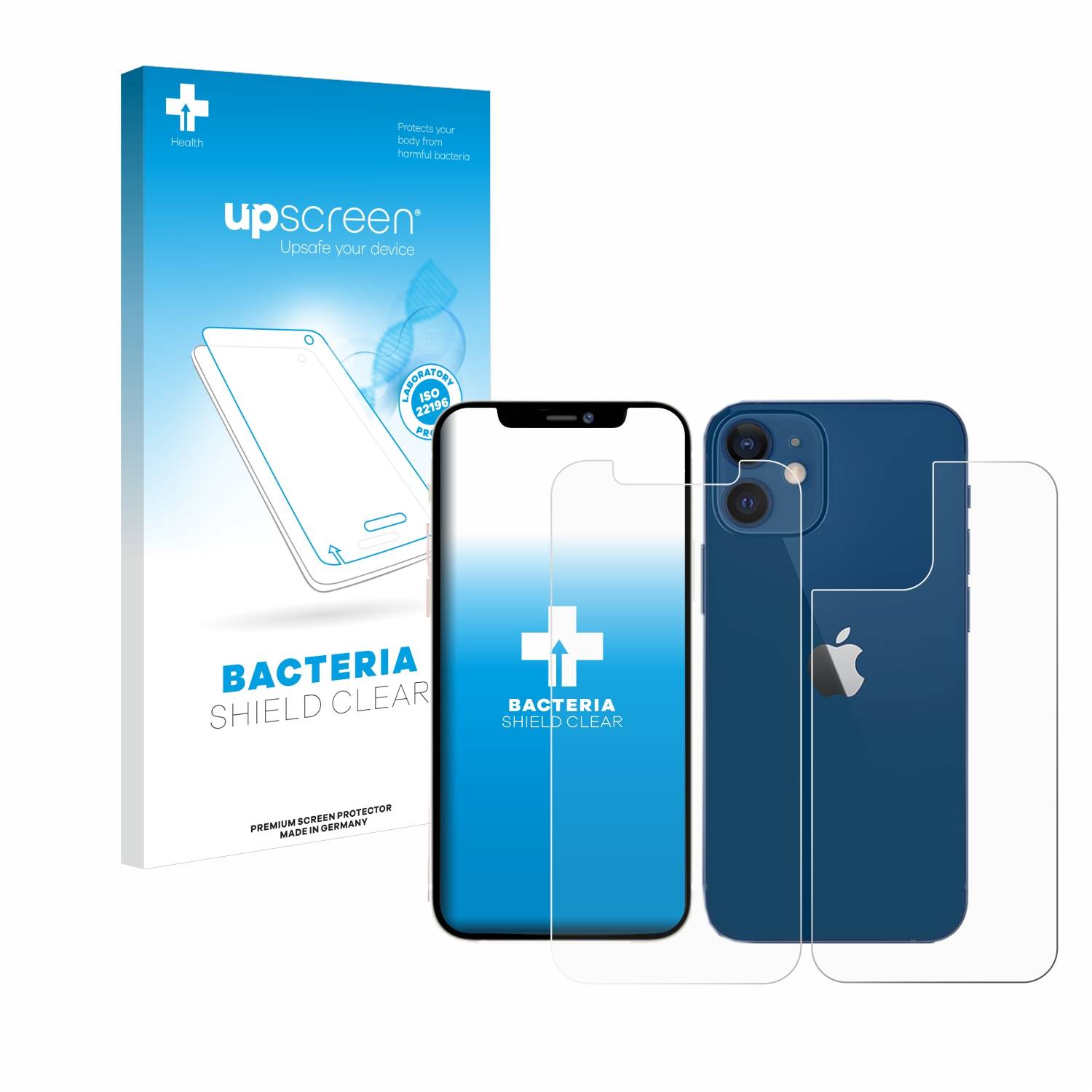 upscreen Schutzfolie für Apple iPhone 12 / 12 Pro (Vorder + Rückseite) Antibakterielle Folie Klar Anti-Kratzer