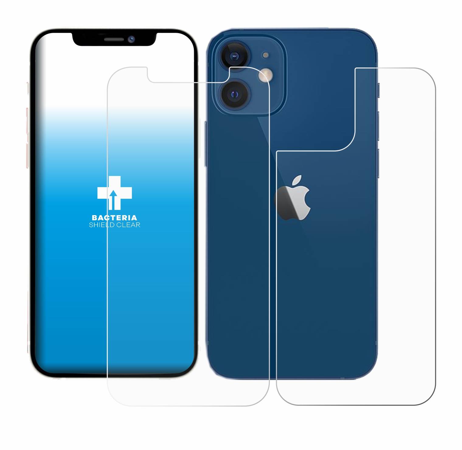 upscreen Schutzfolie für Apple iPhone 12 / 12 Pro (Vorder + Rückseite) Antibakterielle Folie Klar Anti-Kratzer