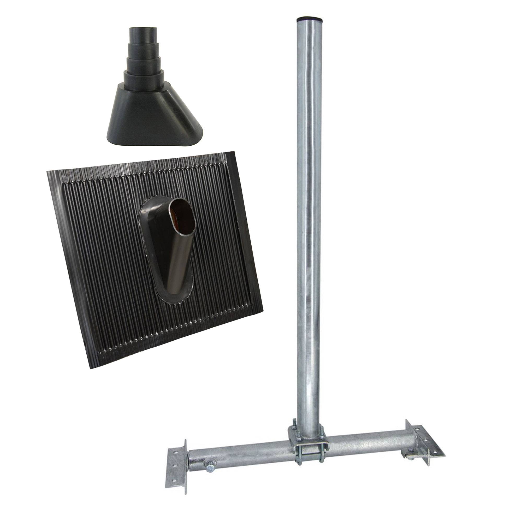 PremiumX Dachsparrenhalter SOLID X85-48 galvanisch verzinkt SAT Dach Halterung ALU Dachziegel Manschette SET Schwarz