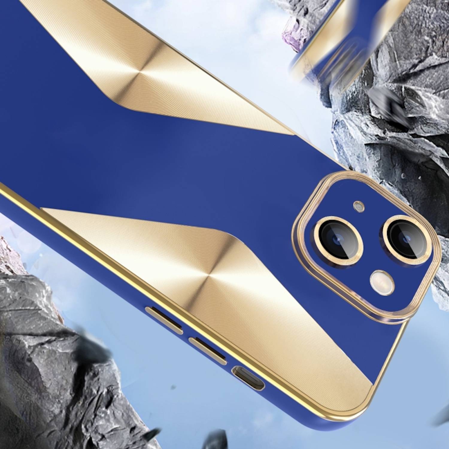 Für Apple iPhone 15 Electroplating Silikon TPU Handy Hülle Schutz Dunkelblau