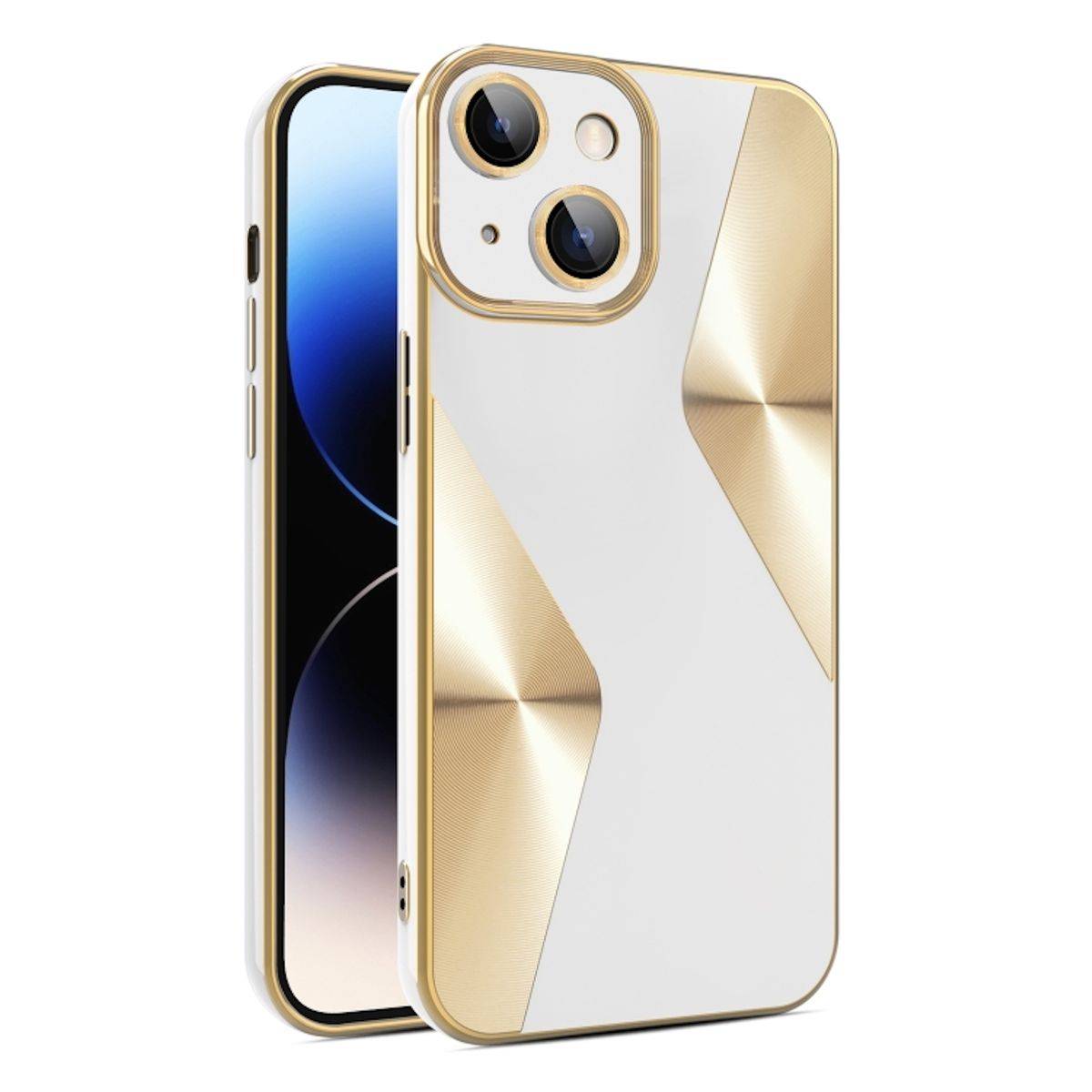 Für Apple iPhone 15 Electroplating Silikon TPU Handy Hülle Schutz Weiß