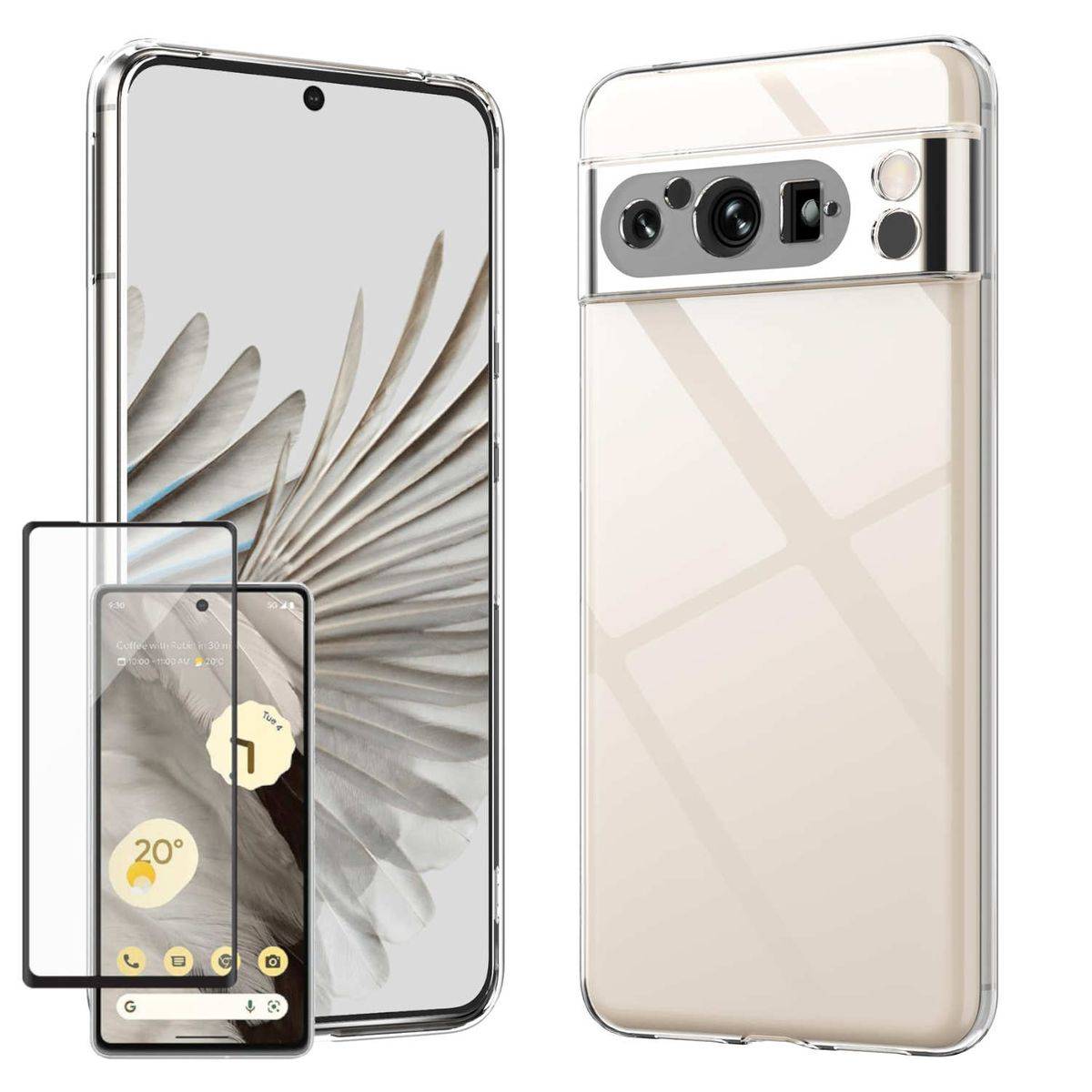 Für Google Pixel 8 Pro Silikoncase TPU Transparent + 0,26 H9 Glas Handy Tasche Hülle Schutz Cover