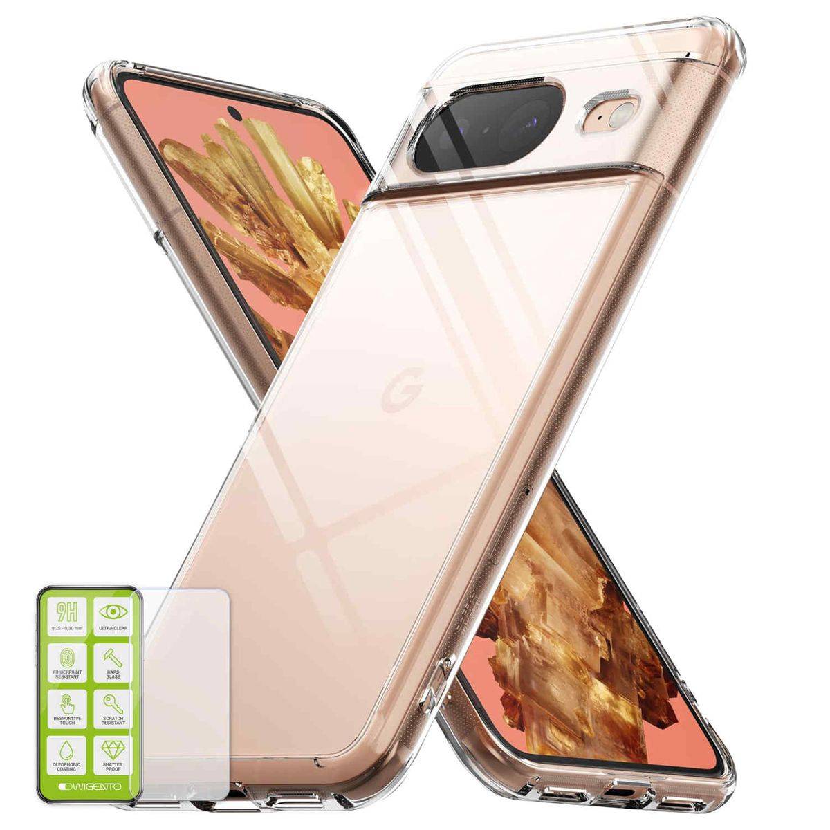 Für Google Pixel 8 Silikoncase TPU Transparent + 0,26 H9 Glas Handy Tasche Hülle Schutz Cover