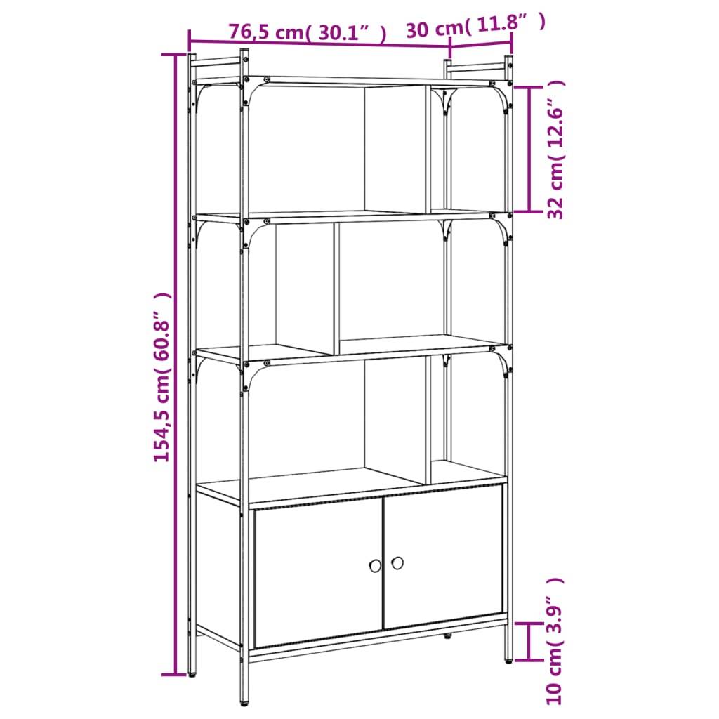 vidaXL Bücherregal mit Türen Grau Sonoma 76,5x30x154,5cm Holzwerkstoff