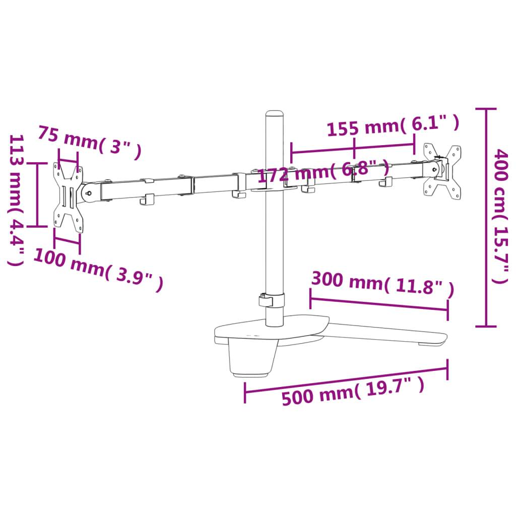 vidaXL Tischhalterung für 2 Monitore Schwarz Stahl VESA 75/100 mm
