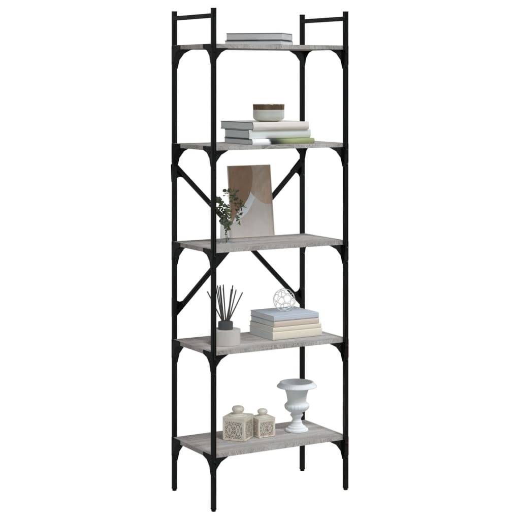 vidaXL Bücherregal 5 Fächer Grau Sonoma 56x31,5x174 cm Holzwerkstoff