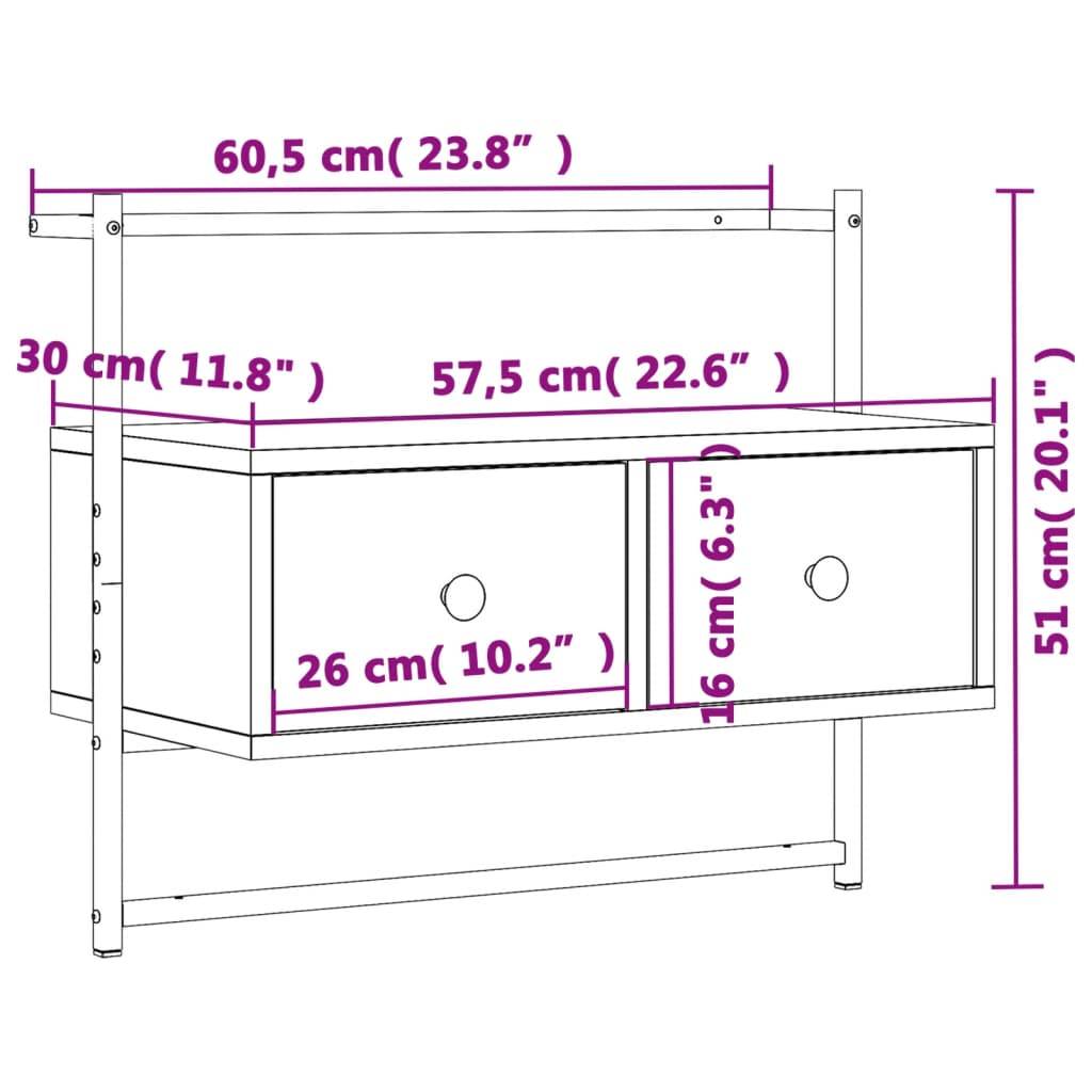 vidaXL TV-Wandschrank Sonoma-Eiche 60,5x30x51 cm Holzwerkstoff