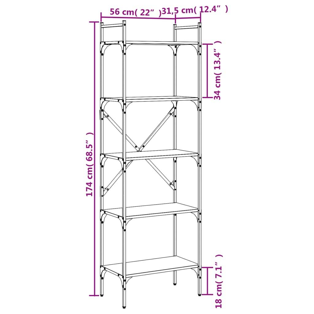 vidaXL Bücherregal 5 Fächer Sonoma-Eiche 56x31,5x174 cm Holzwerkstoff